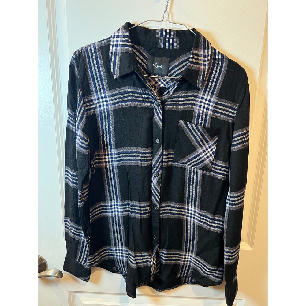 Rails Womens Button Down Shirt Plaid Black XS